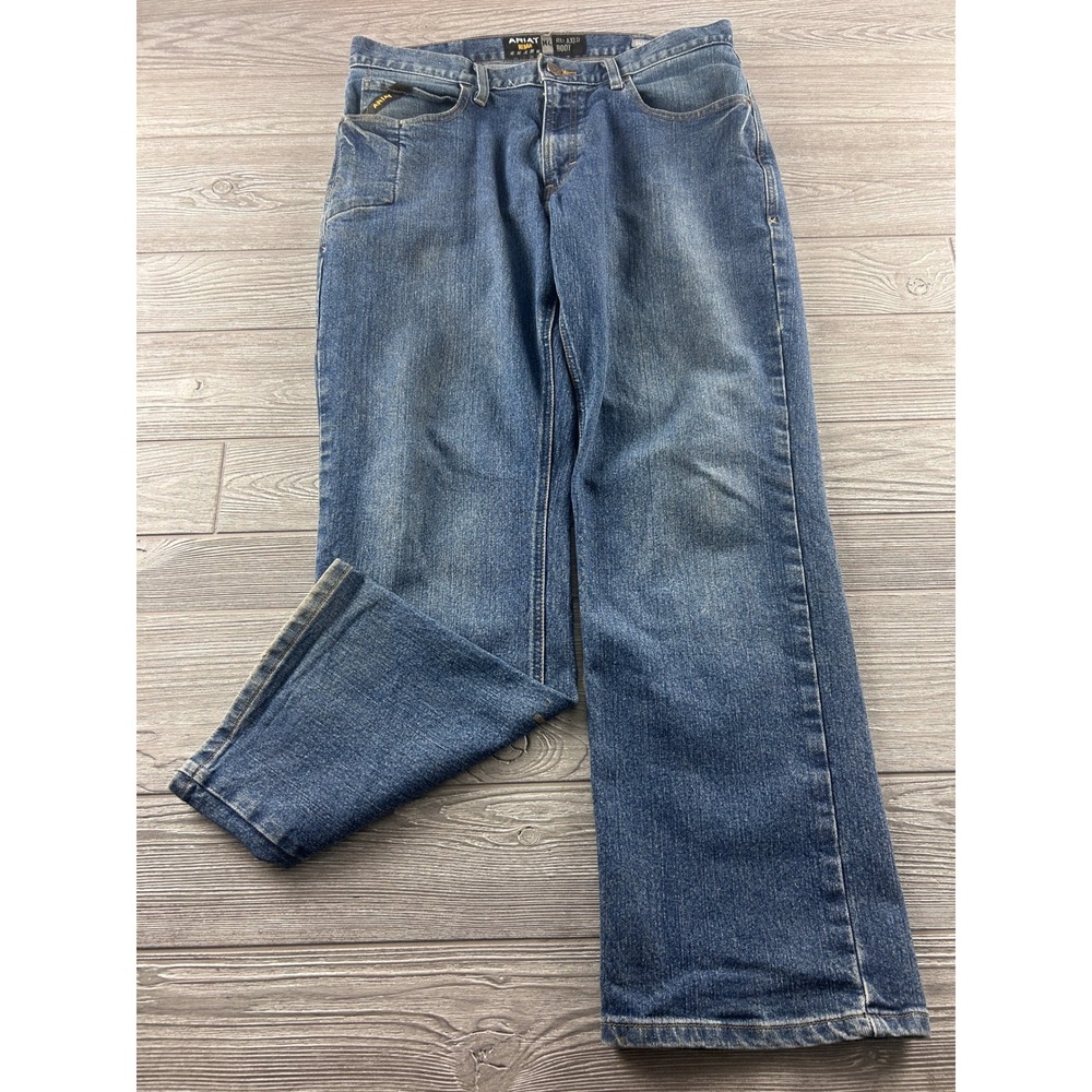 Ariat Rebar M4 Relaxed Bootcut Jeans Mens 34x32 Medium Wash Blue Denim Workwear